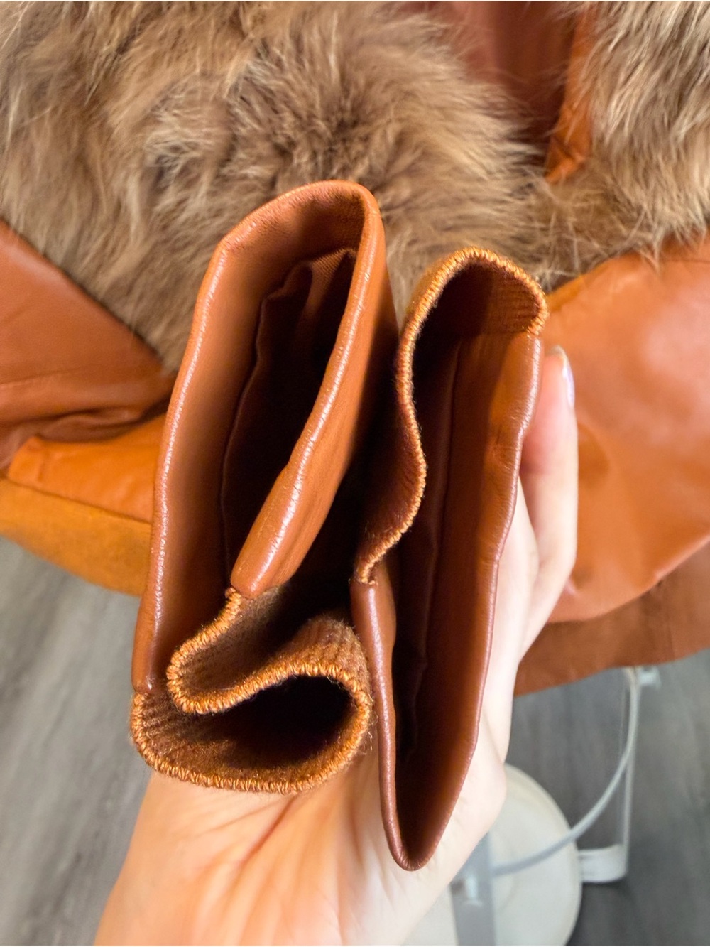 Vintage ONLY Real Fox Fur Collar Lamb Leather Jacket Y2K Moto XS/S - Picture 7 of 13